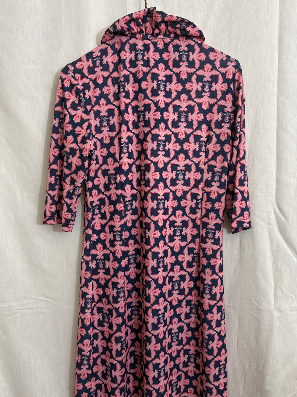 Simply Southern S Navy Pink Medallion Print Ruffle Neck Shift Dress - Picture 3 of 7